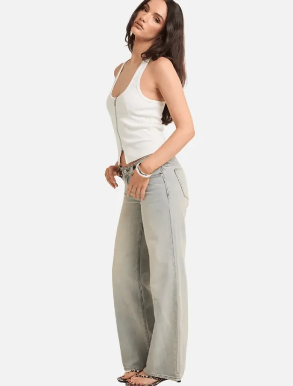 Abrand Addison Racer Top - White Sand< Casual Dresses | Denim
