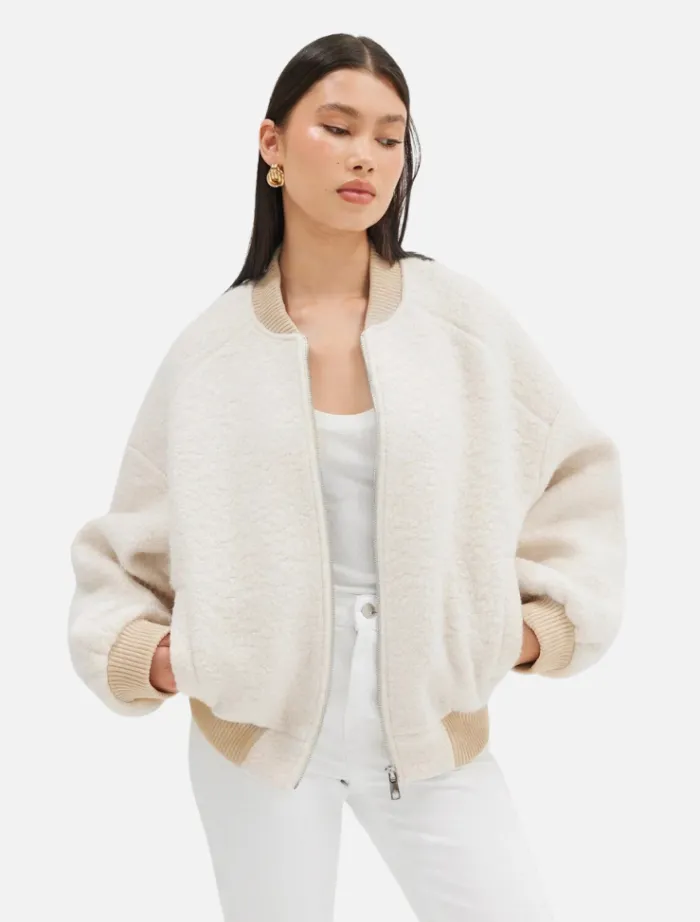 alanna_boucle_bomber__oat_0.webp Bubish Alanna Boucle Bomber - Oatmeal< Wool Coat | Leather Jacket