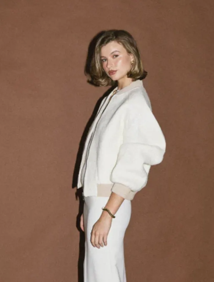 alanna_boucle_bomber__oat_1.webp Bubish Alanna Boucle Bomber - Oatmeal< Wool Coat | Leather Jacket