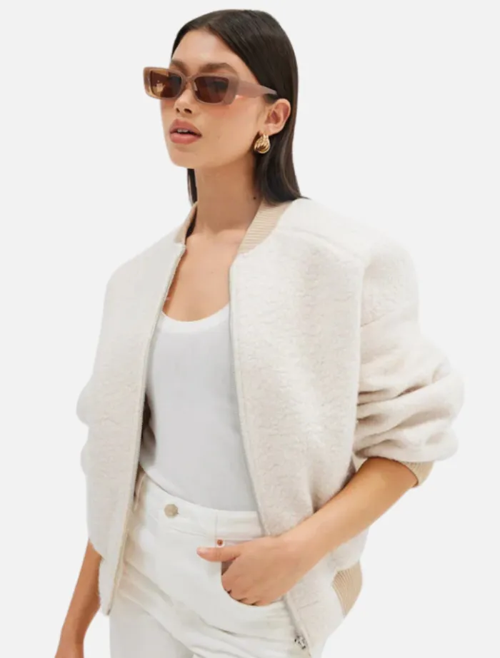 alanna_boucle_bomber__oat_2.webp Bubish Alanna Boucle Bomber - Oatmeal< Wool Coat | Leather Jacket