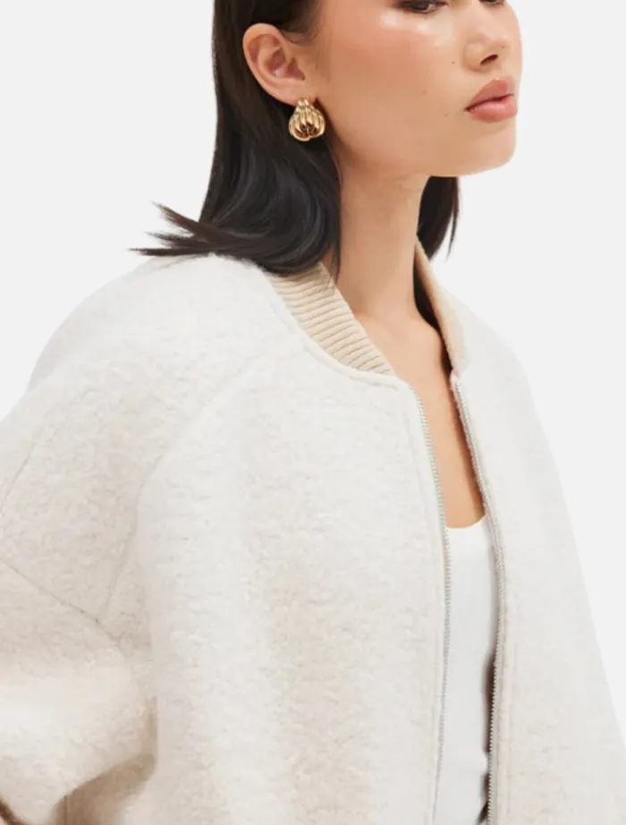 alanna_boucle_bomber__oat_3.webp Bubish Alanna Boucle Bomber - Oatmeal< Wool Coat | Leather Jacket
