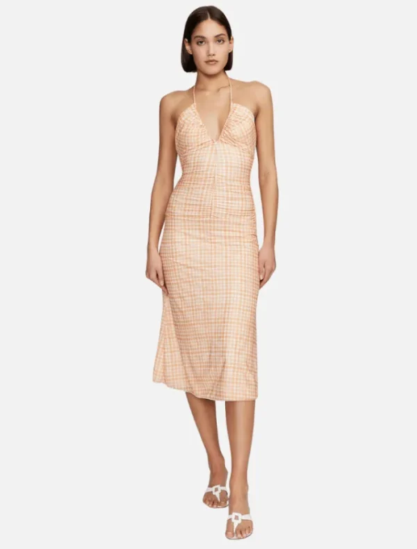 Ownley Ama Midi Dress - Peach Gingham< Midi Dresses