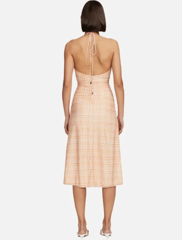 Ownley Ama Midi Dress - Peach Gingham< Midi Dresses