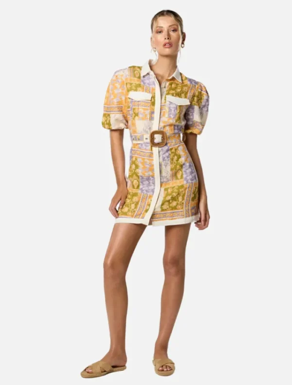 Winona Billie Button Up Short Dress - Patchwork Floral Print< Casual Dresses | Mini Dresses