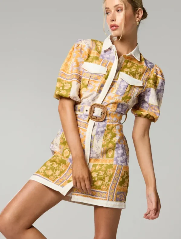 Winona Billie Button Up Short Dress - Patchwork Floral Print< Casual Dresses | Mini Dresses