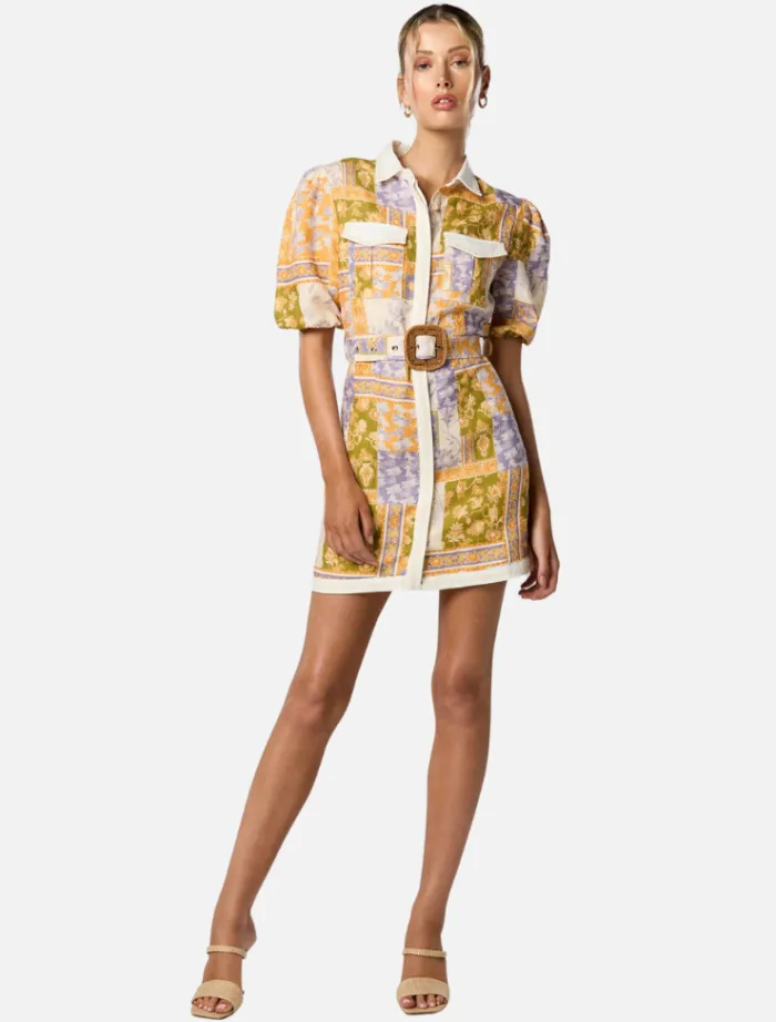 billie_button_up_short_dr_2.webp Winona Billie Button Up Short Dress - Patchwork Floral Print< Casual Dresses | Mini Dresses