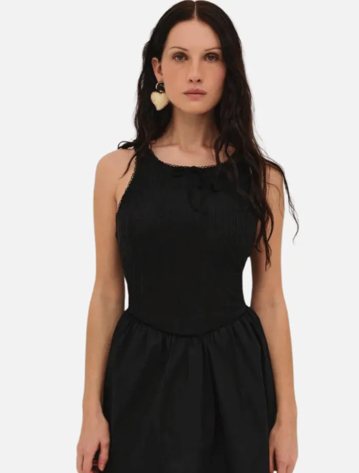 billie_pointelle_mini_dre_1.webp For Love & Lemons Billie Pointelle Mini Dress - Black< Mini Dresses | Skirts