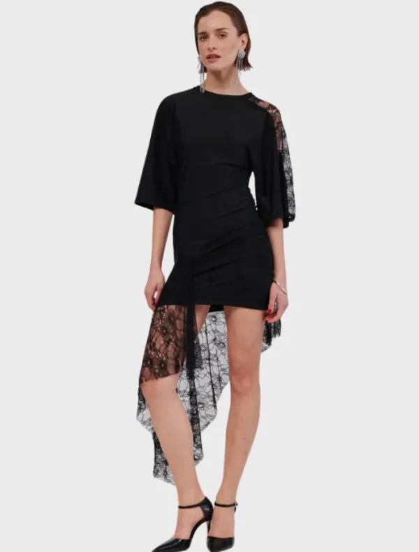 Suboo Cannes Lace Panel Cape Sleeve Dress - Black< Long Sleeve Dresses | Casual Dresses