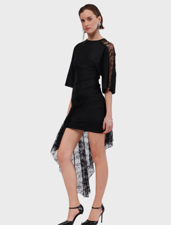 cannes_lace_panel_cape_sl_1.webp Suboo Cannes Lace Panel Cape Sleeve Dress - Black< Long Sleeve Dresses | Casual Dresses