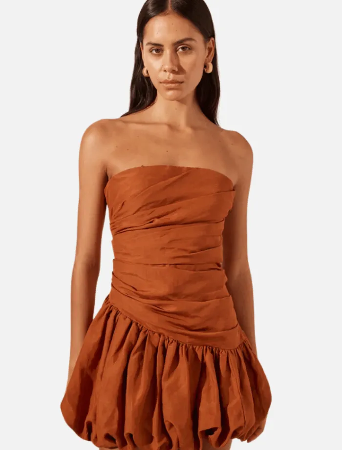 celeste_strapless_bubble__1.webp Shona Joy Celeste Strapless Bubble Mini Dress - Rust< Casual Dresses | Mini Dresses