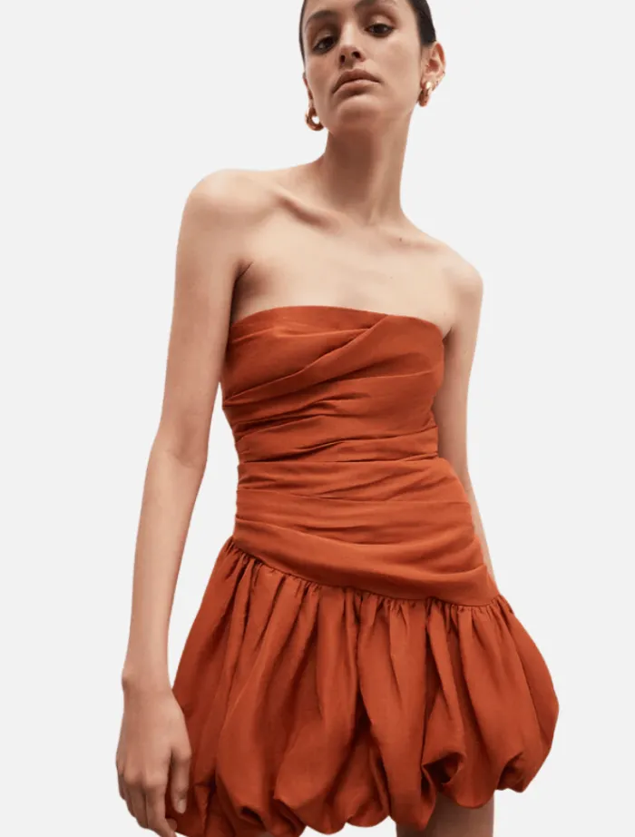 celeste_strapless_bubble__4.webp Shona Joy Celeste Strapless Bubble Mini Dress - Rust< Casual Dresses | Mini Dresses