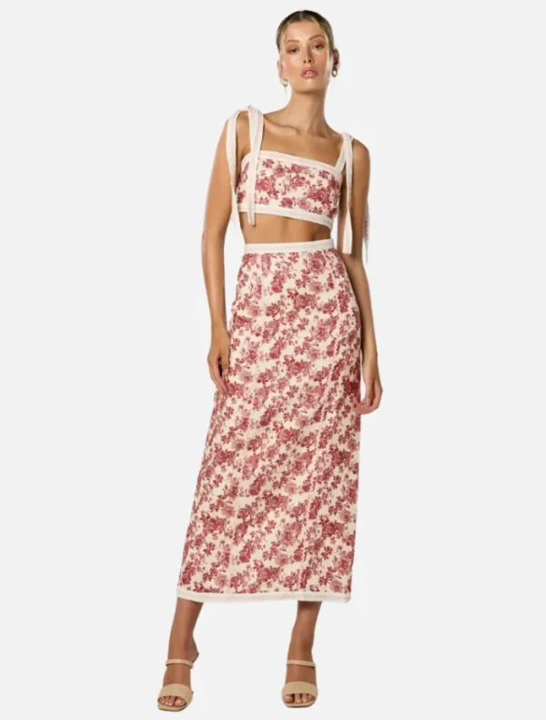 Winona Cherri Midi Skirt - Red Floral Print< Casual Dresses | Midi Dresses