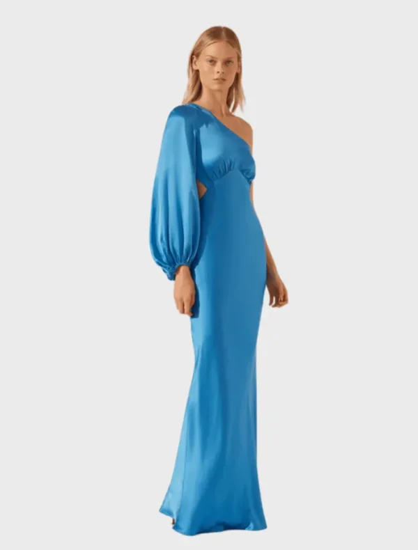 Shona Joy Ciel Silk One Shoulder Open Back Maxi Dress - Aqua< Long Sleeve Dresses | Skirts