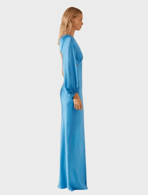 Shona Joy Ciel Silk One Shoulder Open Back Maxi Dress - Aqua< Long Sleeve Dresses | Skirts