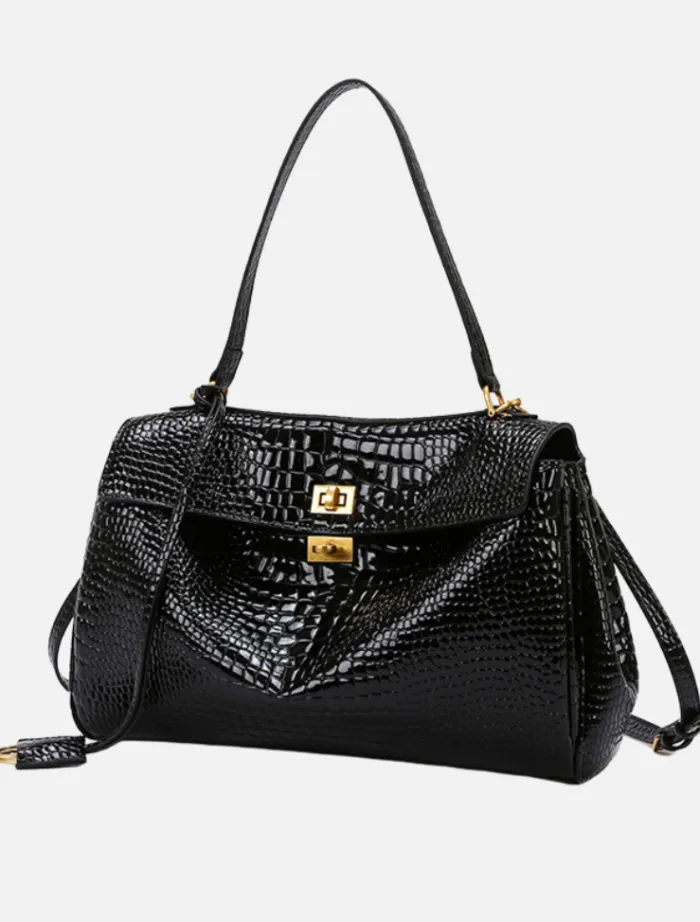 cleo_tote_bag__black_croc_0.webp Insurge Clothing Cleo Tote Bag - Black Croc< Bags | Tops