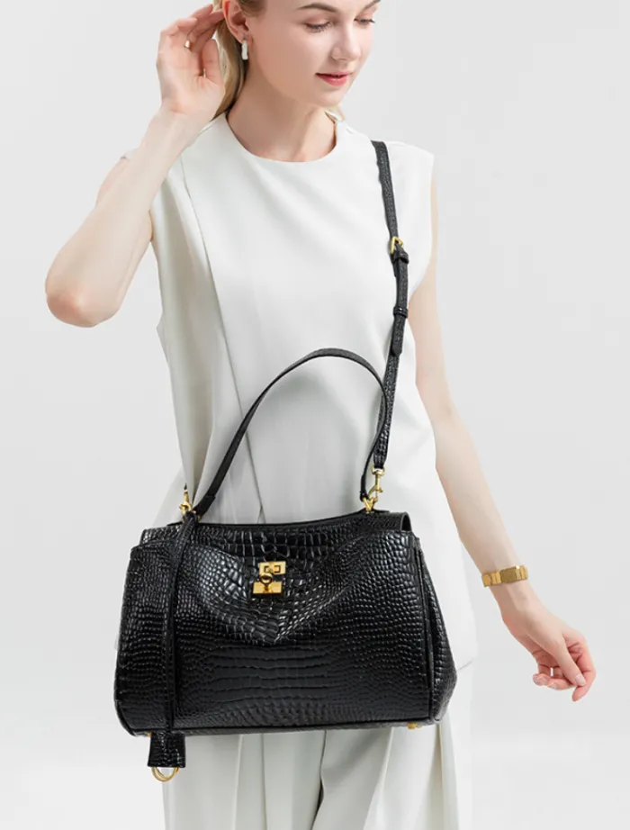 cleo_tote_bag__black_croc_1.webp Insurge Clothing Cleo Tote Bag - Black Croc< Bags | Tops
