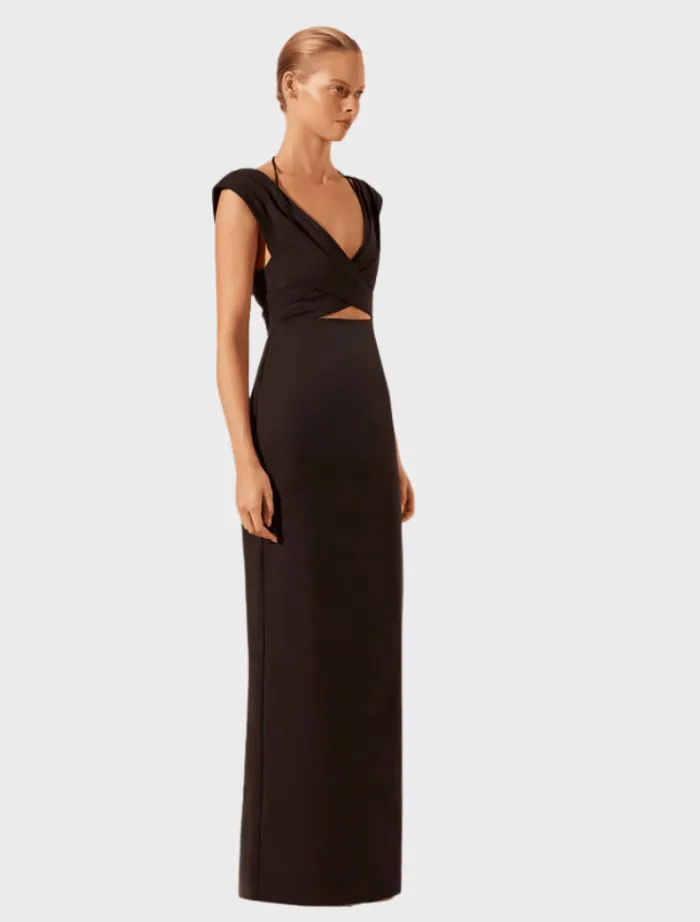 cross_front_ruched_maxi_d_2.webp Shona Joy Cross Front Ruched Maxi Dress - Black< Midi Dresses | Skirts