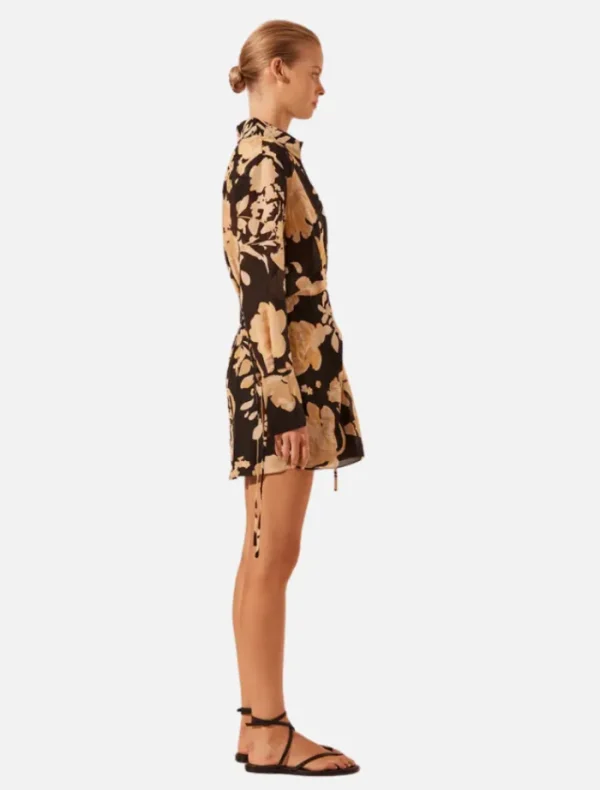 Shona Joy Draped Shirt Mini Dress - Black/Multi< Shirt Dresses | Long Sleeve Dresses