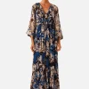 Shona Joy Drawstring Ruffle Maxi Dress Azure/Multi< Skirts