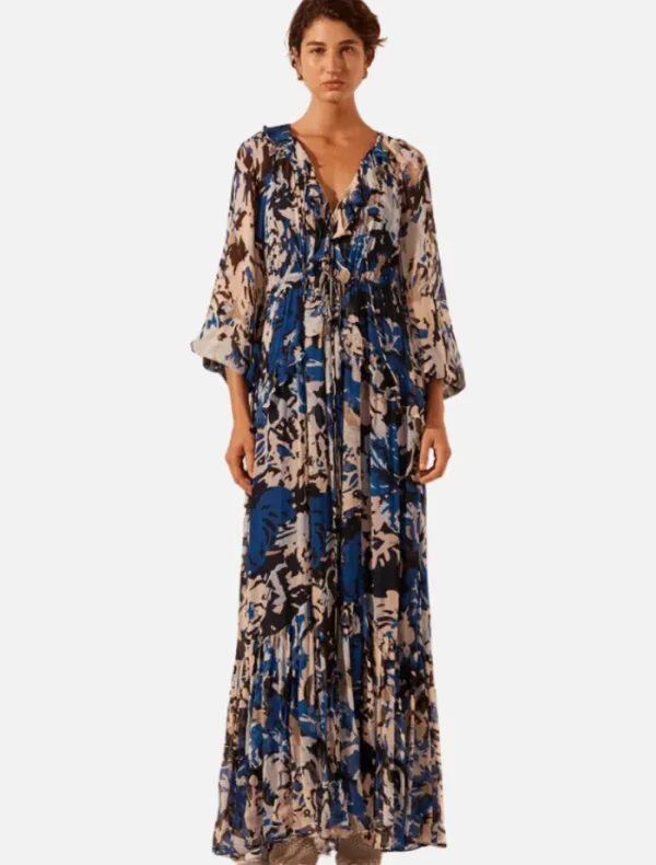 Shona Joy Drawstring Ruffle Maxi Dress Azure/Multi< Skirts