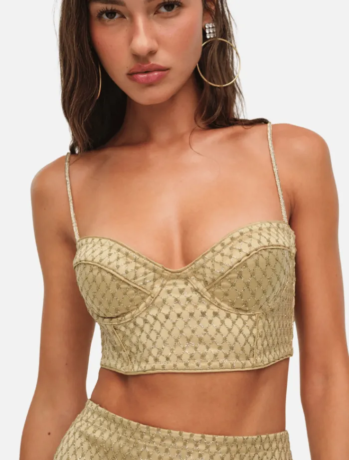 glitter_grid_bustier_top__0.webp For Love & Lemons Glitter Grid Bustier Top - Gold< Casual Dresses | Mini Dresses