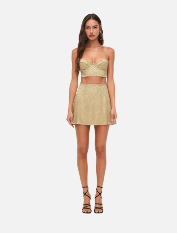 glitter_grid_bustier_top__2.webp For Love & Lemons Glitter Grid Bustier Top - Gold< Casual Dresses | Mini Dresses