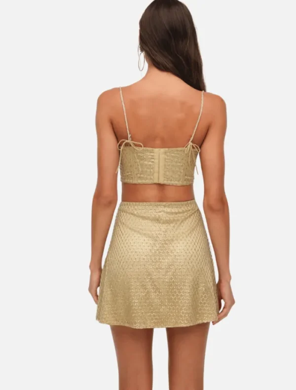 For Love & Lemons Glitter Grid Bustier Top - Gold< Casual Dresses | Mini Dresses
