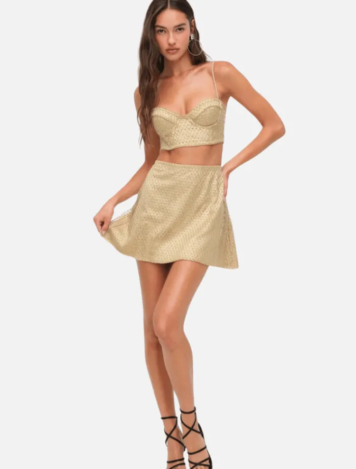 glitter_grid_bustier_top__4.webp For Love & Lemons Glitter Grid Bustier Top - Gold< Casual Dresses | Mini Dresses