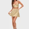 For Love & Lemons Glitter Grid Mini Skirt - Gold< Skirts
