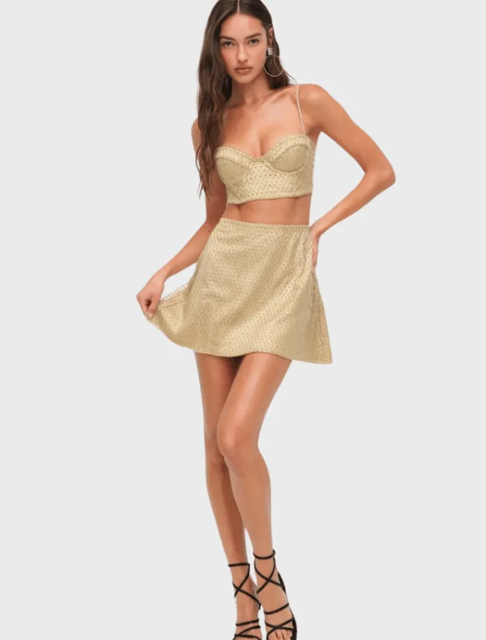 glitter_grid_mini_skirt___0.webp For Love & Lemons Glitter Grid Mini Skirt - Gold< Skirts