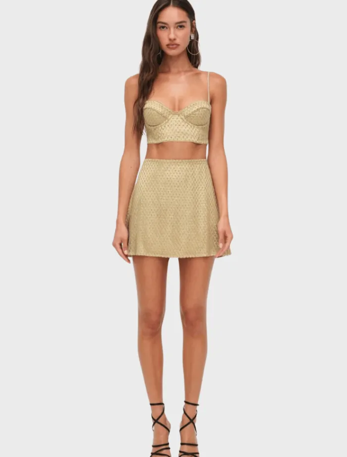 glitter_grid_mini_skirt___2.webp For Love & Lemons Glitter Grid Mini Skirt - Gold< Skirts