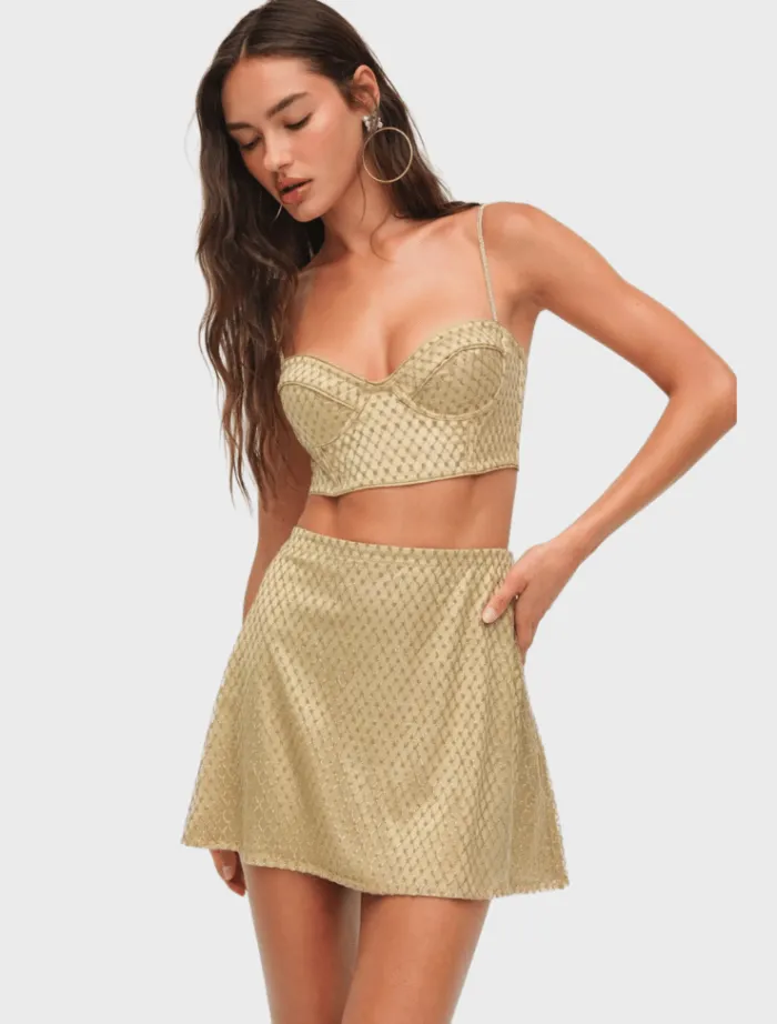 glitter_grid_mini_skirt___4.webp For Love & Lemons Glitter Grid Mini Skirt - Gold< Skirts