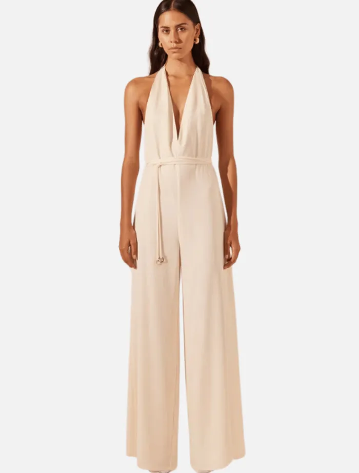 halter_neck_open_back_jum_0.webp Shona Joy Halter Neck Open Back Jumpsuit - Rice< Jumpers | Jumpsuits / Playsuits