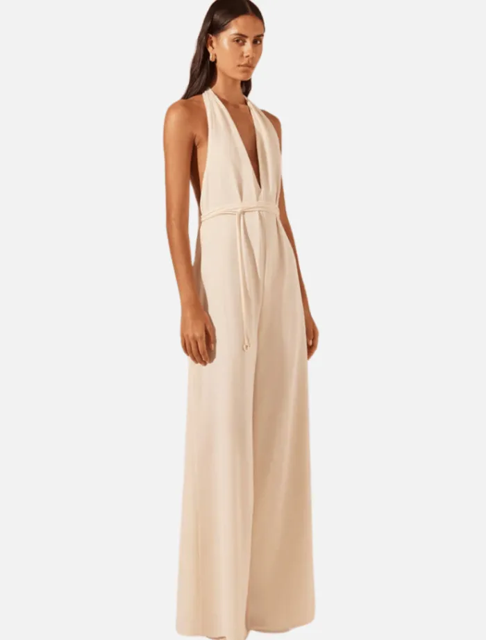 halter_neck_open_back_jum_2.webp Shona Joy Halter Neck Open Back Jumpsuit - Rice< Jumpers | Jumpsuits / Playsuits