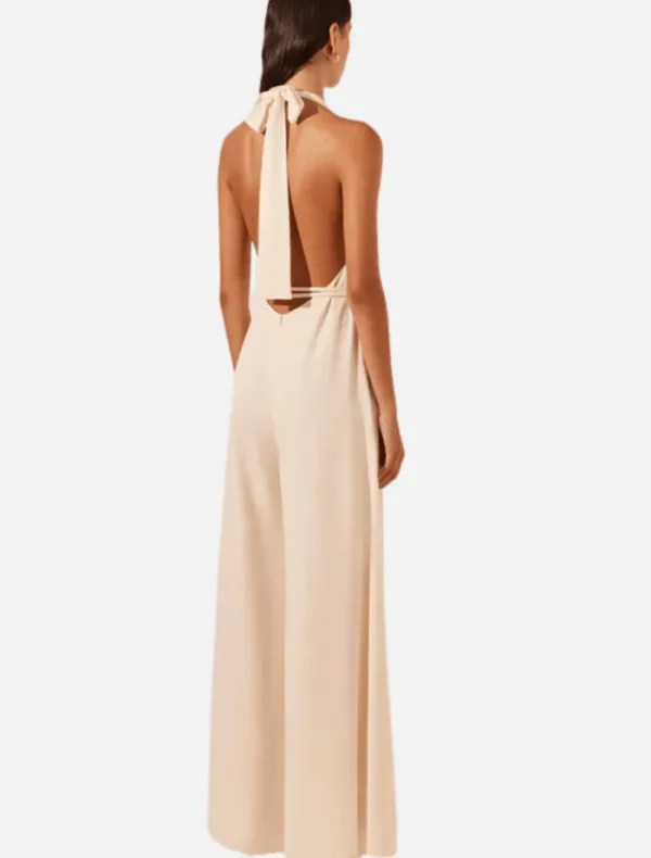 Shona Joy Halter Neck Open Back Jumpsuit - Rice< Jumpers | Jumpsuits / Playsuits