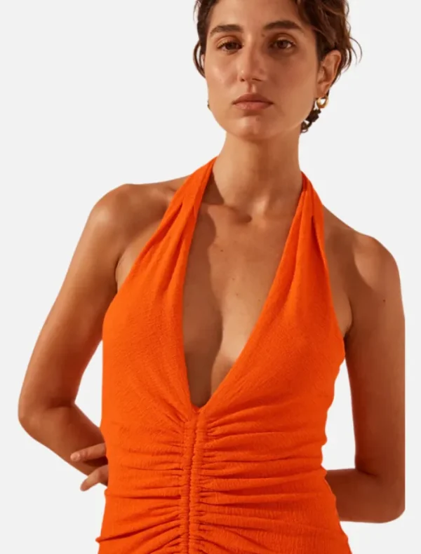Shona Joy Halter Ruched Midi Dress - Hibiscus< Midi Dresses | Skirts