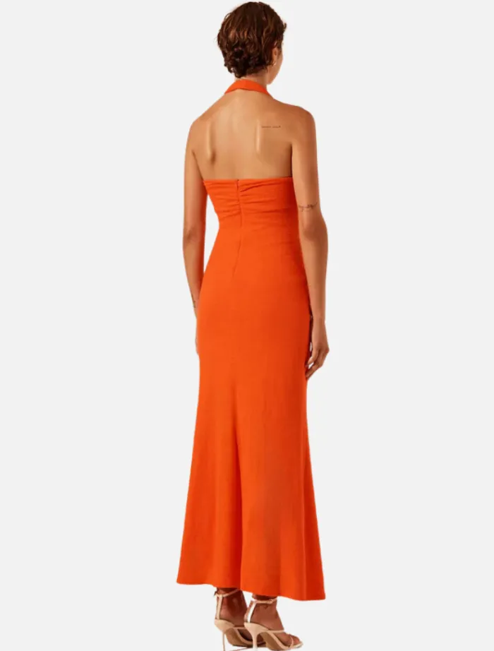 halter_ruched_midi_dress__4.webp Shona Joy Halter Ruched Midi Dress - Hibiscus< Midi Dresses | Skirts