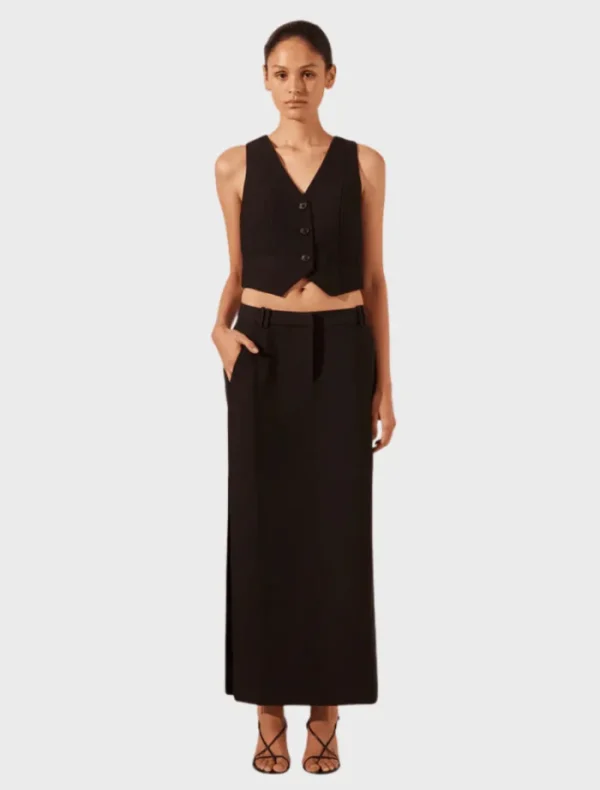 Shona Joy Irena Slide Spilt Maxi Skirt - Black< Mini Dresses | Midi Dresses