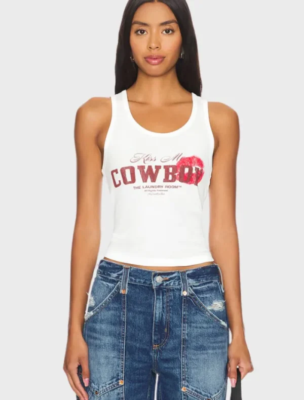 The Laundry Room Kiss Me Cowboy Rib Tank - White< Denim