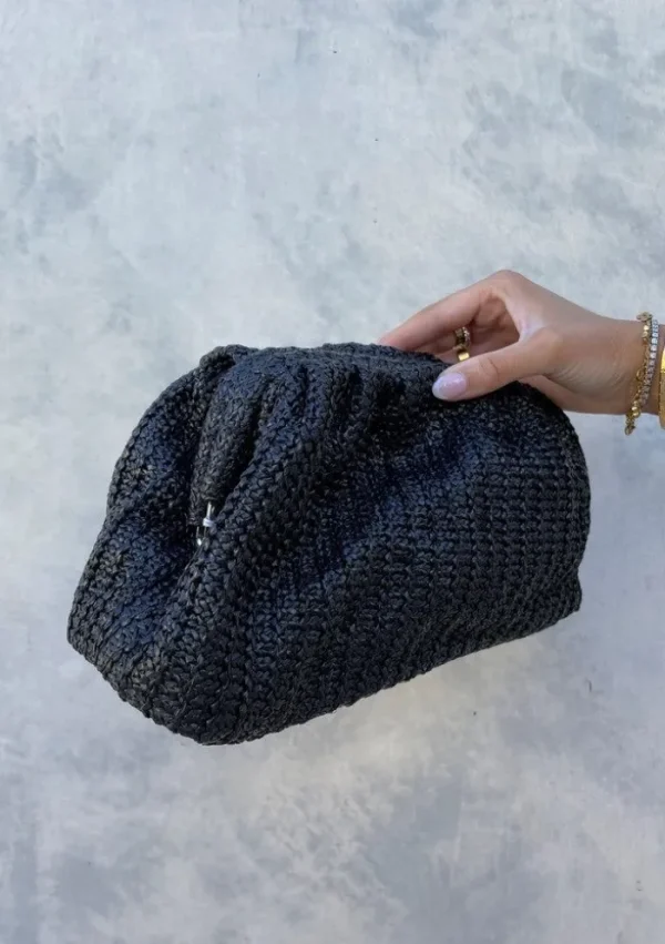 Angelswhisper Lana Straw Clutch - Black< Bags