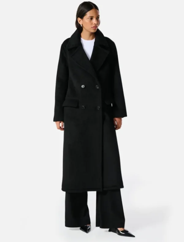 Ena Pelly Lana Wool Coat - Black< Wool Coat | Leather Jacket