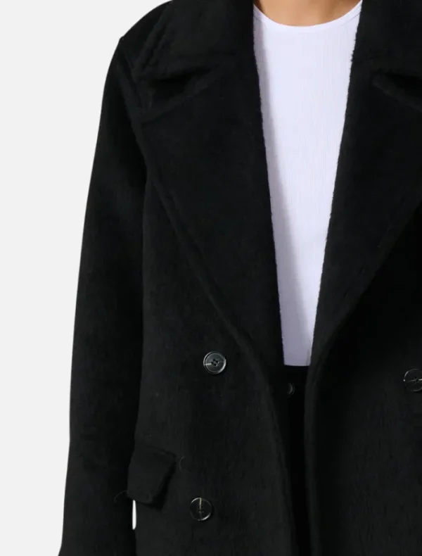 Ena Pelly Lana Wool Coat - Black< Wool Coat | Leather Jacket
