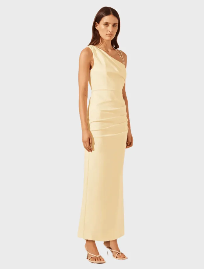 lani_gathered_midi_dress__2.webp Shona Joy Lani Gathered Midi Dress - Vanilla< Midi Dresses | Skirts