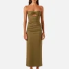 Shona Joy Lani Strapless Gathered Midi Dress - Army Green< Casual Dresses | Midi Dresses