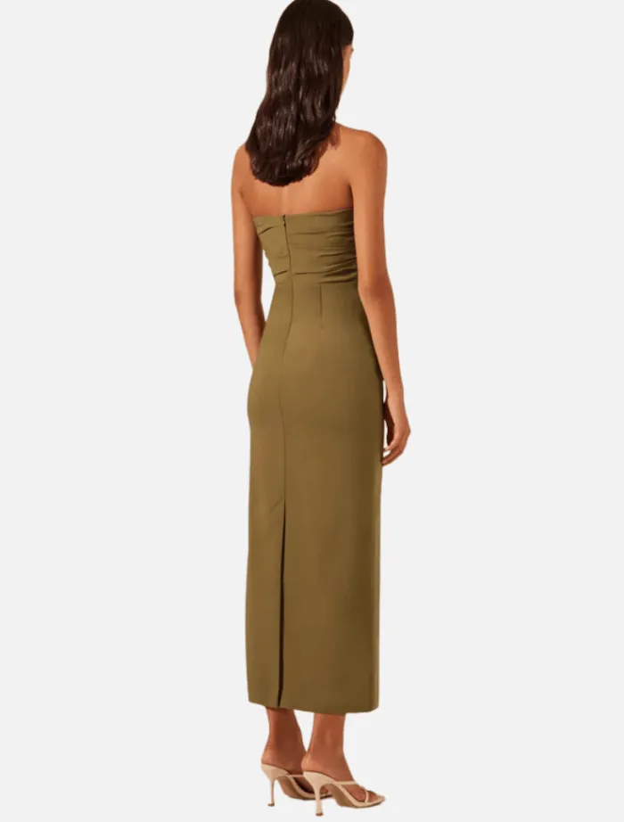 lani_strapless_gathered_m_1.webp Shona Joy Lani Strapless Gathered Midi Dress - Army Green< Casual Dresses | Midi Dresses