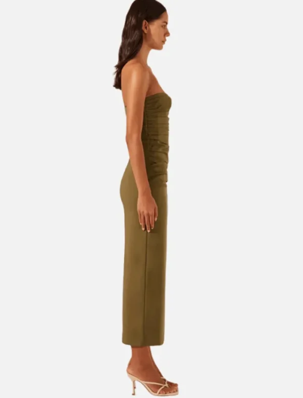 Shona Joy Lani Strapless Gathered Midi Dress - Army Green< Casual Dresses | Midi Dresses