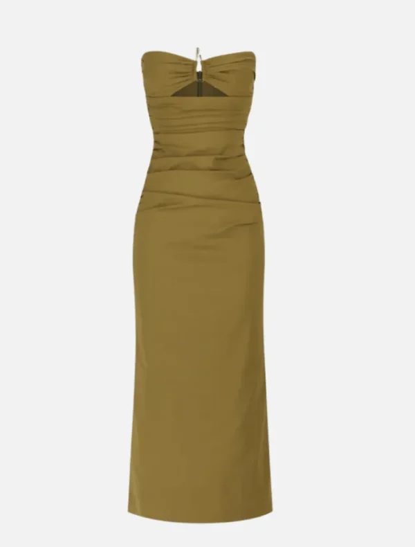 Shona Joy Lani Strapless Gathered Midi Dress - Army Green< Casual Dresses | Midi Dresses