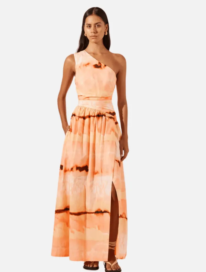 larissa_asymmetrical_gath_0.webp Shona Joy Larissa Asymmetrical Gathered Maxi Dress - Peach/Multi< Casual Dresses | Midi Dresses
