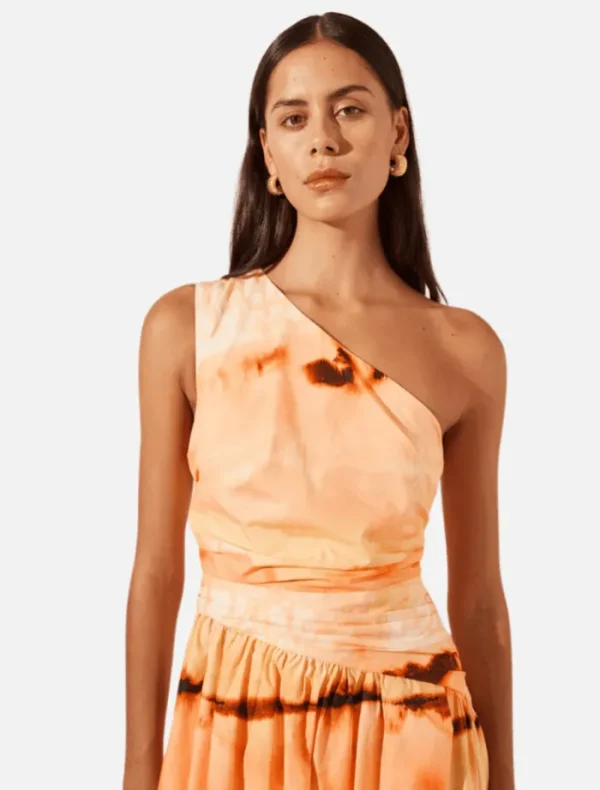 Shona Joy Larissa Asymmetrical Gathered Maxi Dress - Peach/Multi< Casual Dresses | Midi Dresses