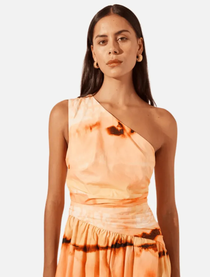 larissa_asymmetrical_gath_1.webp Shona Joy Larissa Asymmetrical Gathered Maxi Dress - Peach/Multi< Casual Dresses | Midi Dresses